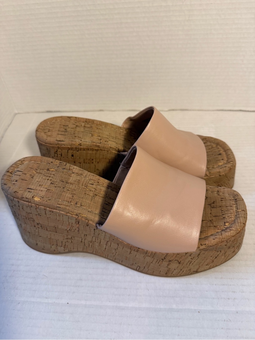 Madden Girl Blush Pink Cork Wedge Platform Slide Sandals 7.5